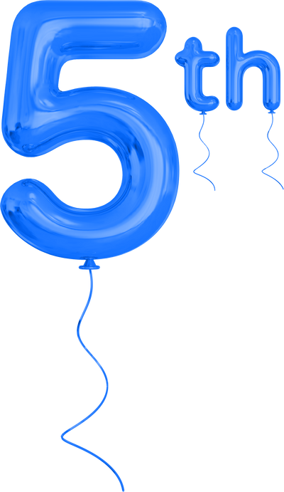 5th year anniversary blue balloon